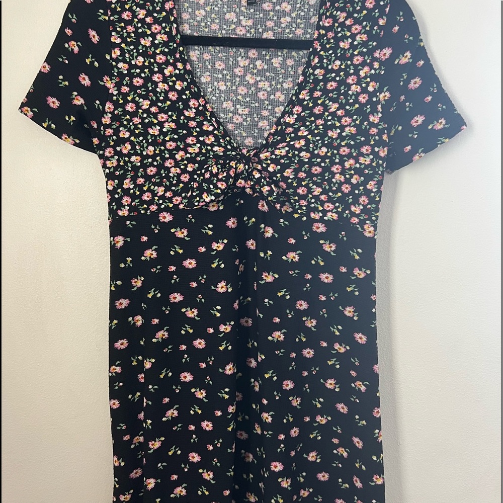 Topshop black floral dress, mixed print, size 6/M